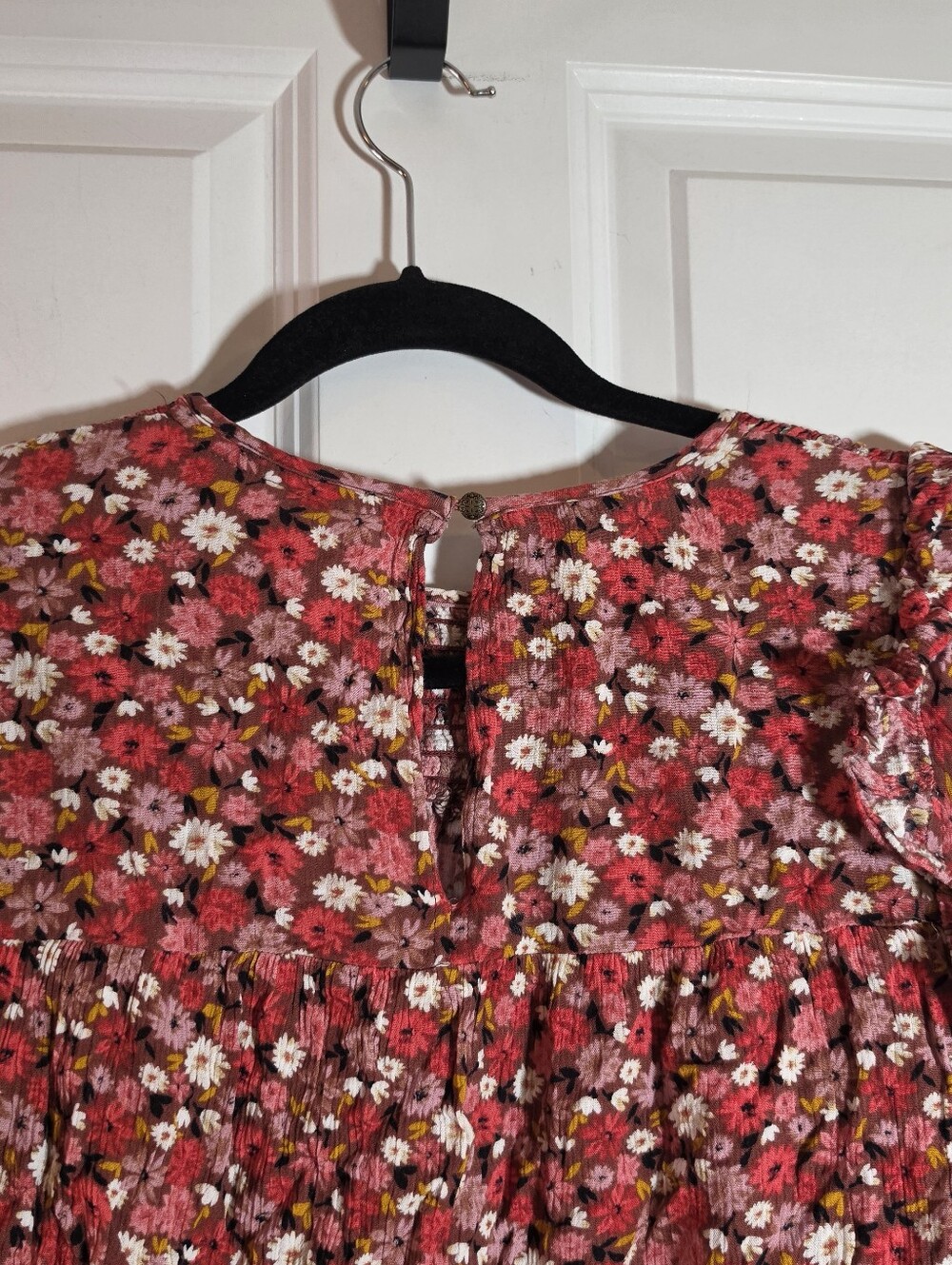 Knox Rose Smocked Long-Sleeve Blouse - Red And Pink Floral M - Picture 5 of 6
